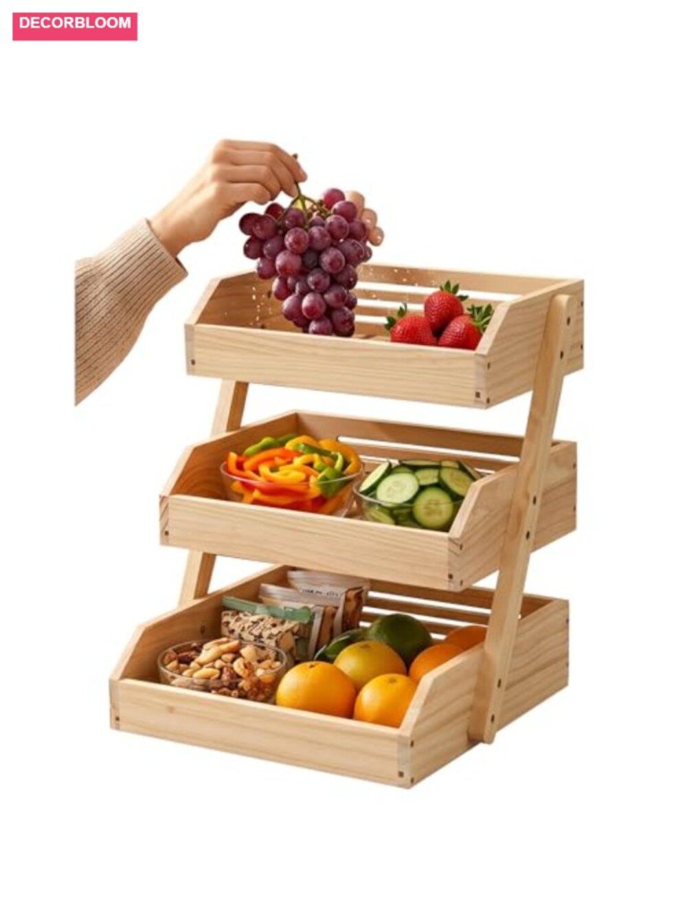 3 Tier Bamboo Fruit Basket Kitchen Counter Storage Bread Produce Holder